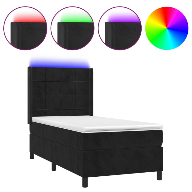 Boxspringbett mit Matratze & LED Schwarz 100x200 cm Samt