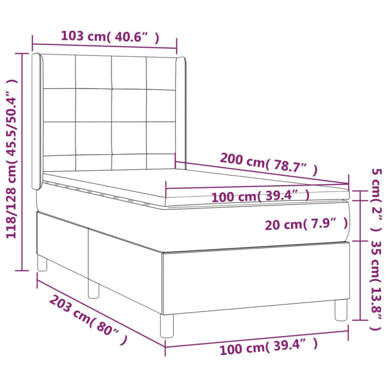 Boxspringbett mit Matratze & LED Schwarz 100x200 cm Samt