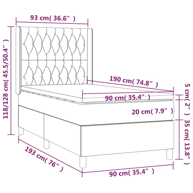 Boxspringbett mit Matratze & LED Schwarz 90x190 cm Samt