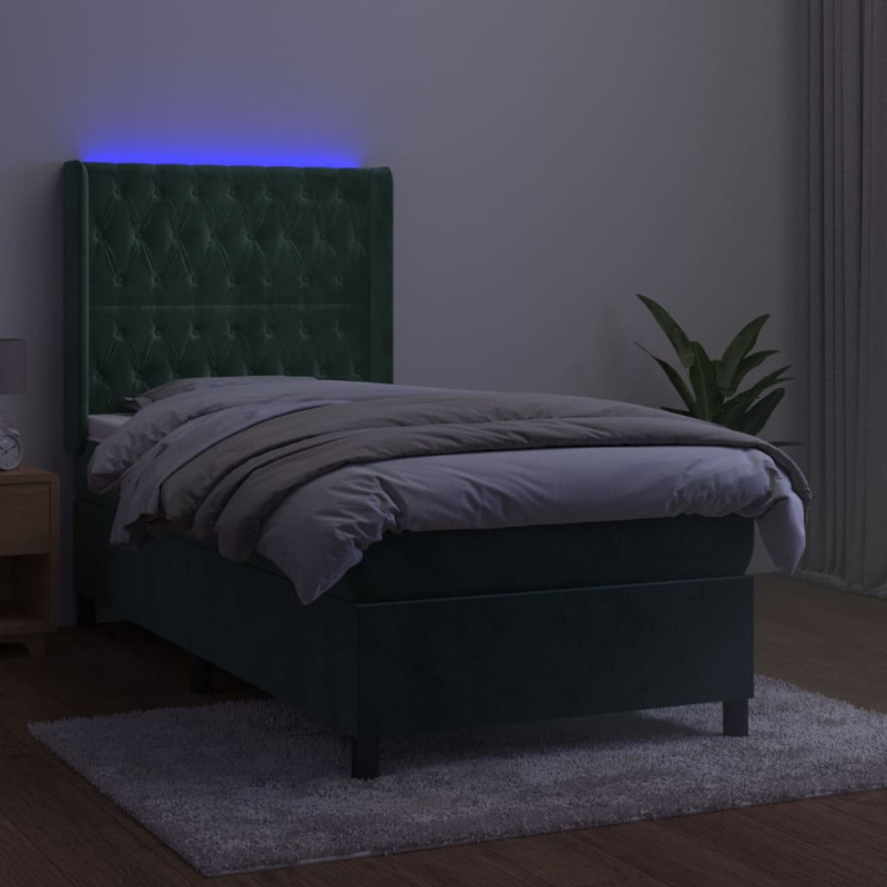 Boxspringbett mit Matratze & LED Dunkelgrün 90x190 cm Samt