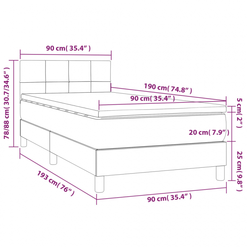 Boxspringbett mit Matratze & LED Creme 90x190 cm Stoff
