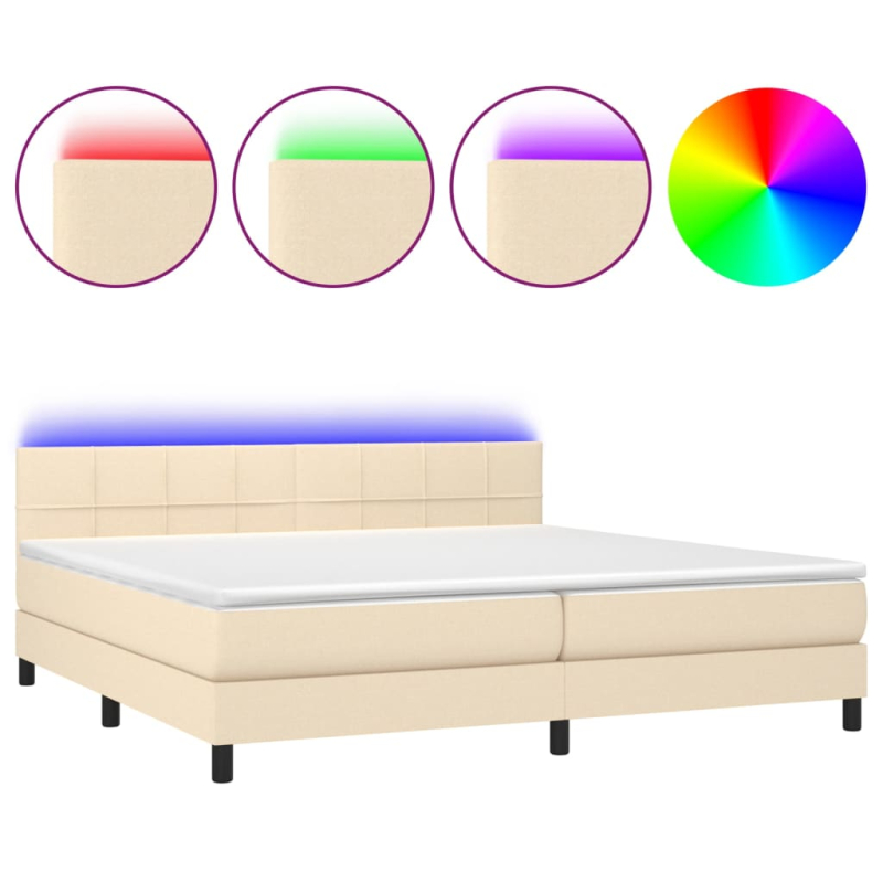 Boxspringbett mit Matratze & LED Creme 200x200 cm Stoff