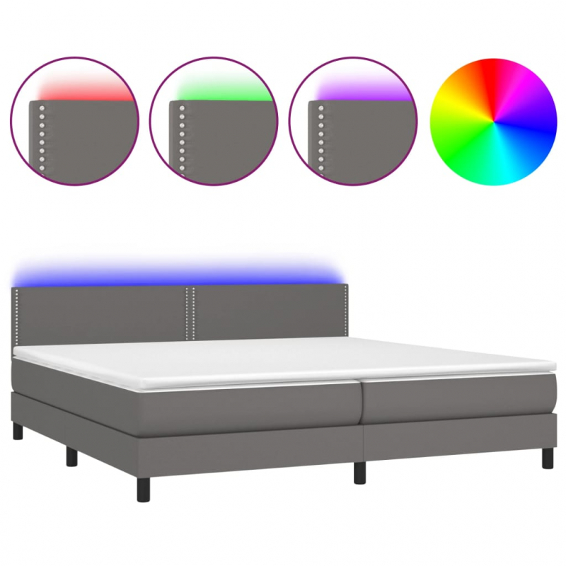 Boxspringbett mit Matratze & LED Grau 200x200 cm Kunstleder