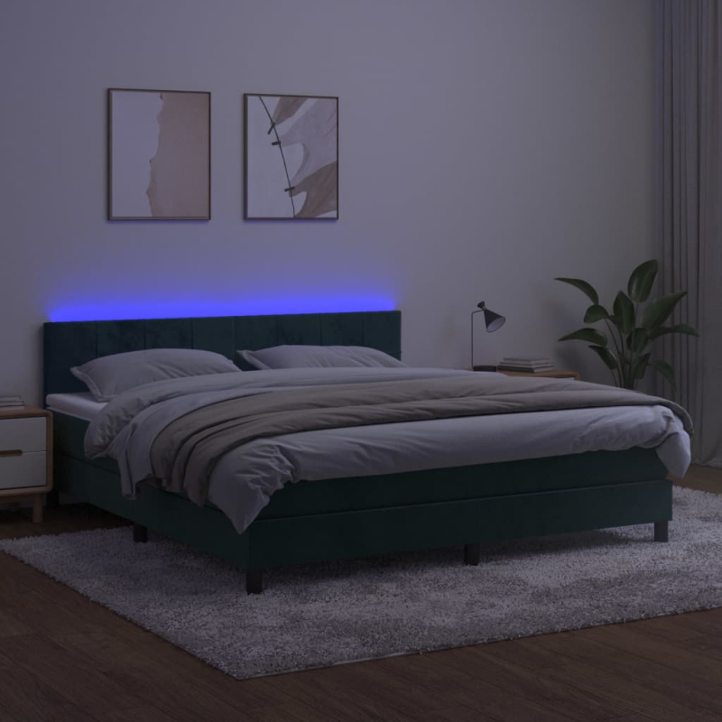 Boxspringbett mit Matratze & LED Dunkelgrün 160x200 cm Samt