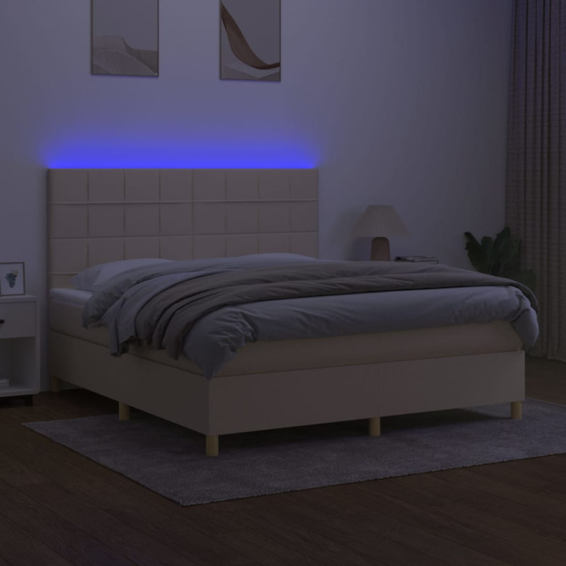 Boxspringbett mit Matratze & LED Creme 180x200 cm Stoff