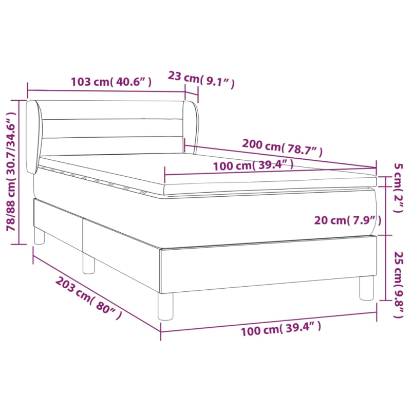 Boxspringbett mit Matratze Taupe 100x200 cm Stoff