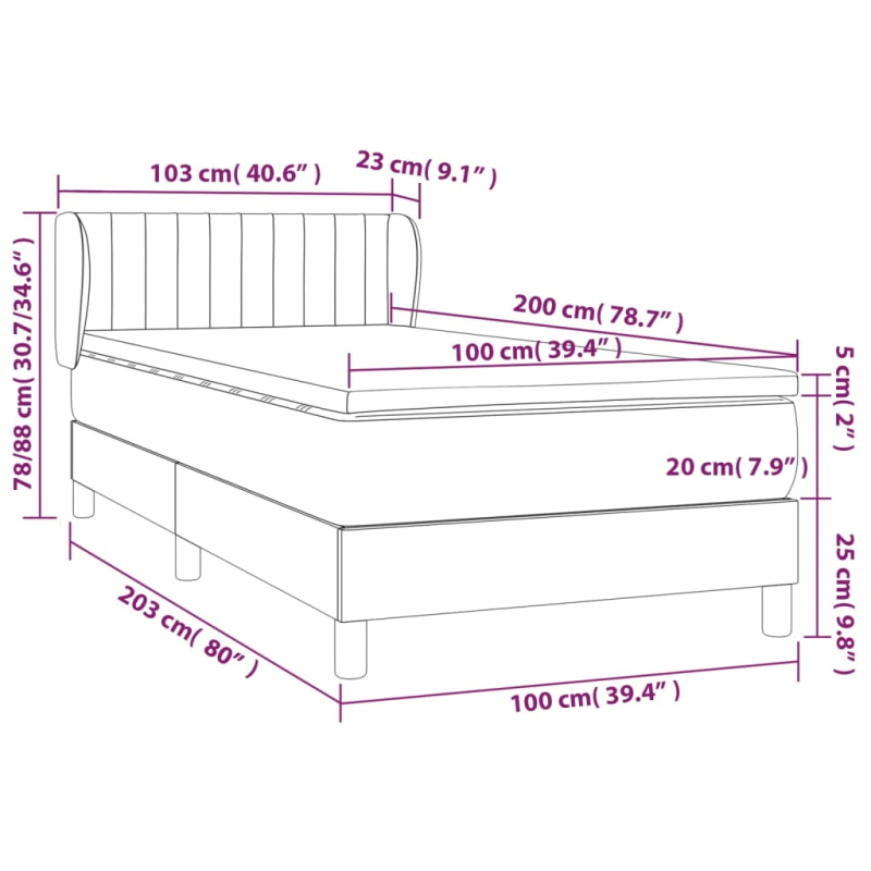 Boxspringbett mit Matratze Taupe 100x200 cm Stoff