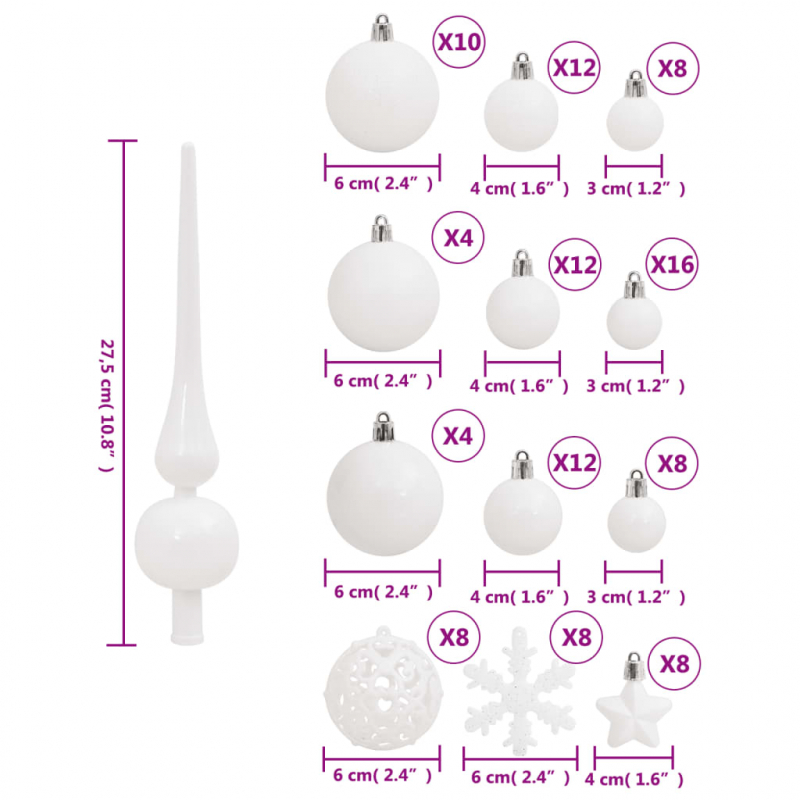 111-tlg. Weihnachtskugel-Set Weiß Polystyrol