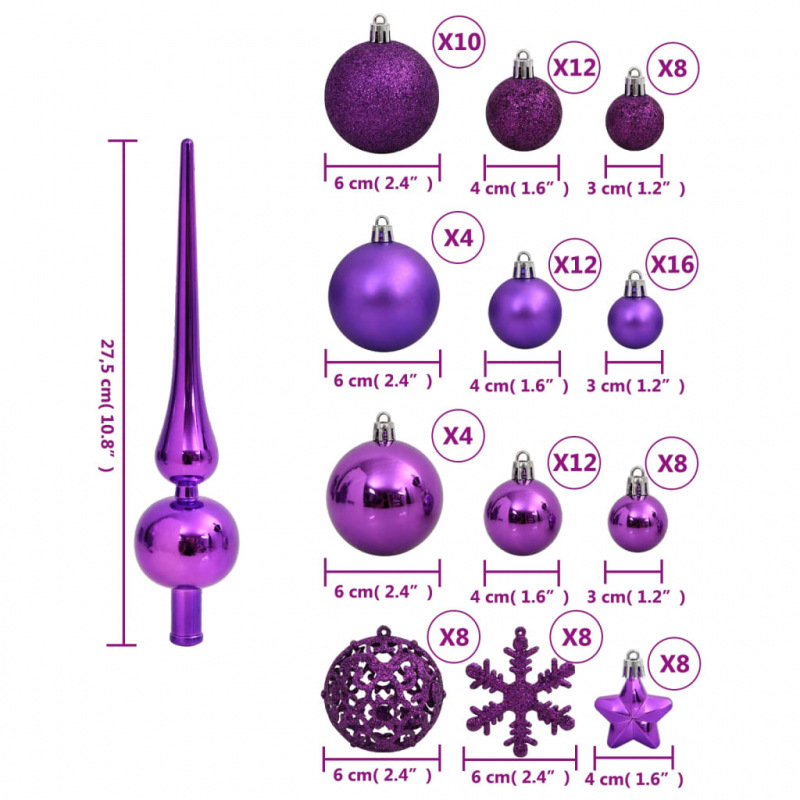 111-tlg. Weihnachtskugel-Set Lila Polystyrol