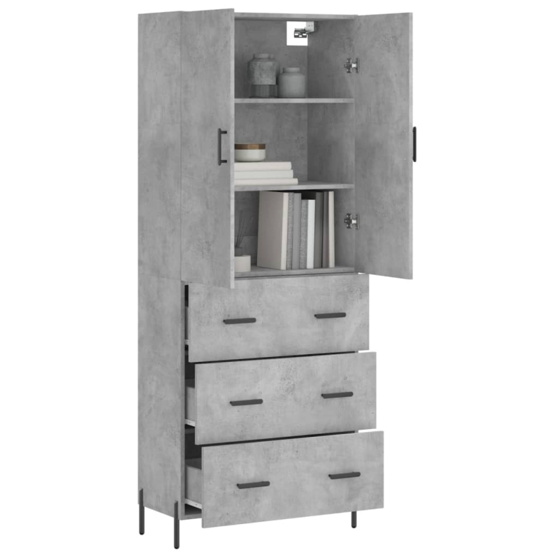 Highboard Betongrau 69,5x34x180 cm Holzwerkstoff