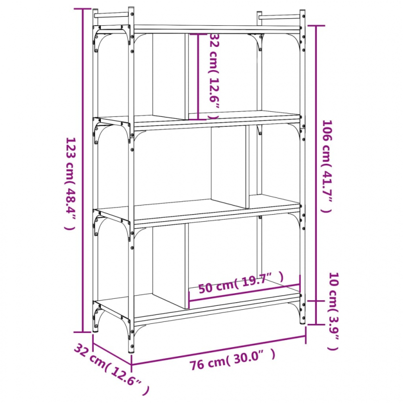 Bücherregal 4 Böden Schwarz 76x32x123 cm Holzwerkstoff