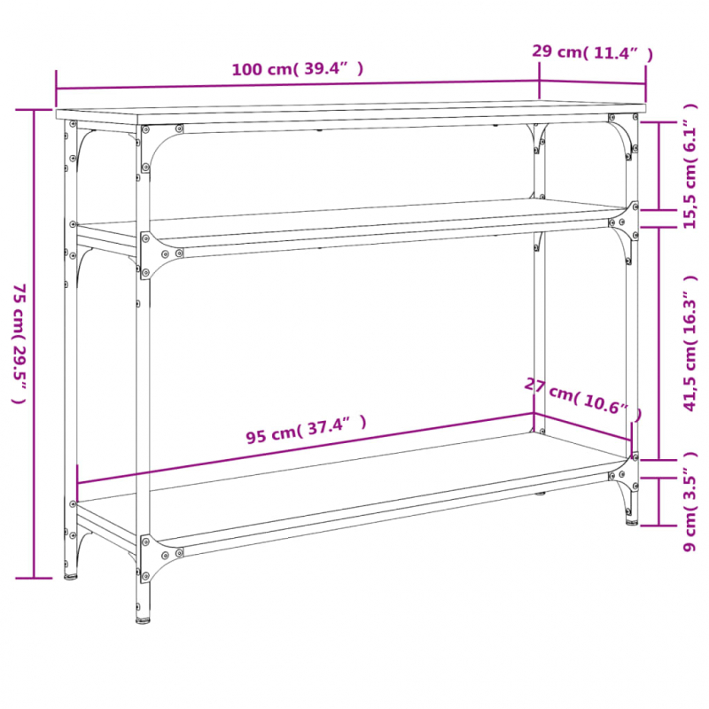 Konsolentisch Räuchereiche 100x29x75 cm Holzwerkstoff