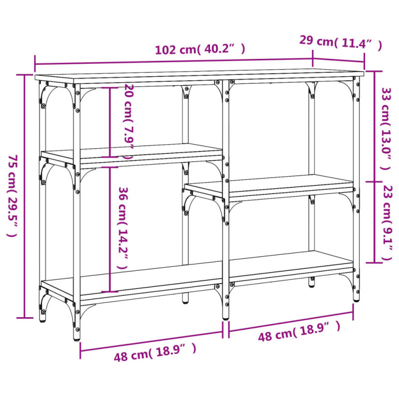 Konsolentisch Grau Sonoma 102x29x75 cm Holzwerkstoff