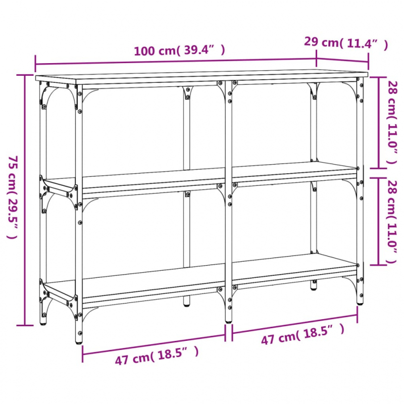 Konsolentisch Grau Sonoma 100x29x75 cm Holzwerkstoff