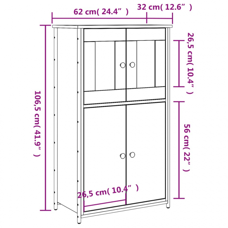 Highboard Braun Eichen-Optik 62x32x106,5 cm Holzwerkstoff