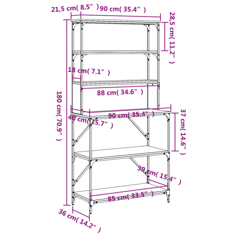 Bäckerregal 6 Fächer Grau Sonoma 90x40x180 cm Holzwerkstoff