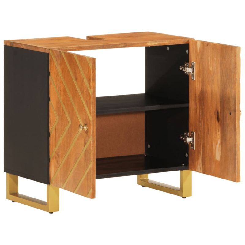 Waschbeckenunterschrank Braun und Schwarz Massivholz Mango