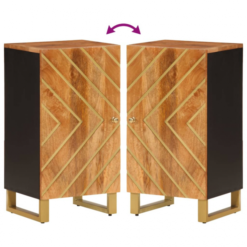 Beistellschrank Braun und Schwarz 40x33,5x75 Massivholz Mango