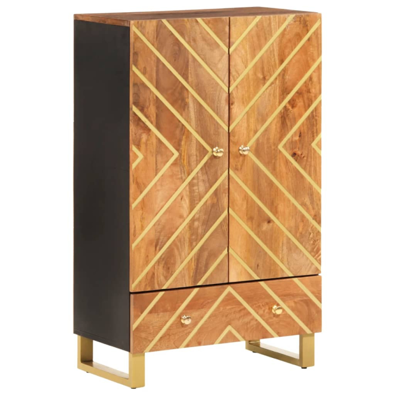 Highboard Braun und Schwarz 60x33,5x100 cm Massivholz Mango