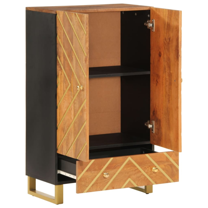 Highboard Braun und Schwarz 60x33,5x100 cm Massivholz Mango