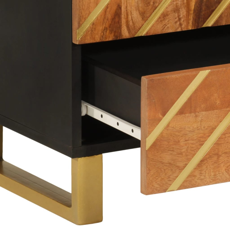 Highboard Braun und Schwarz 60x33,5x100 cm Massivholz Mango
