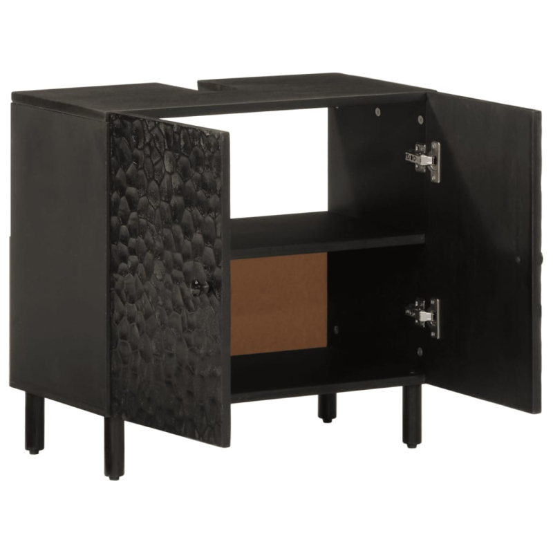 Waschbeckenunterschrank Schwarz 62x33x58 cm Massivholz Mango