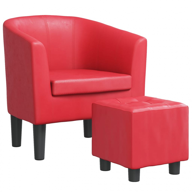 Clubsessel mit Fußhocker Rot Kunstleder