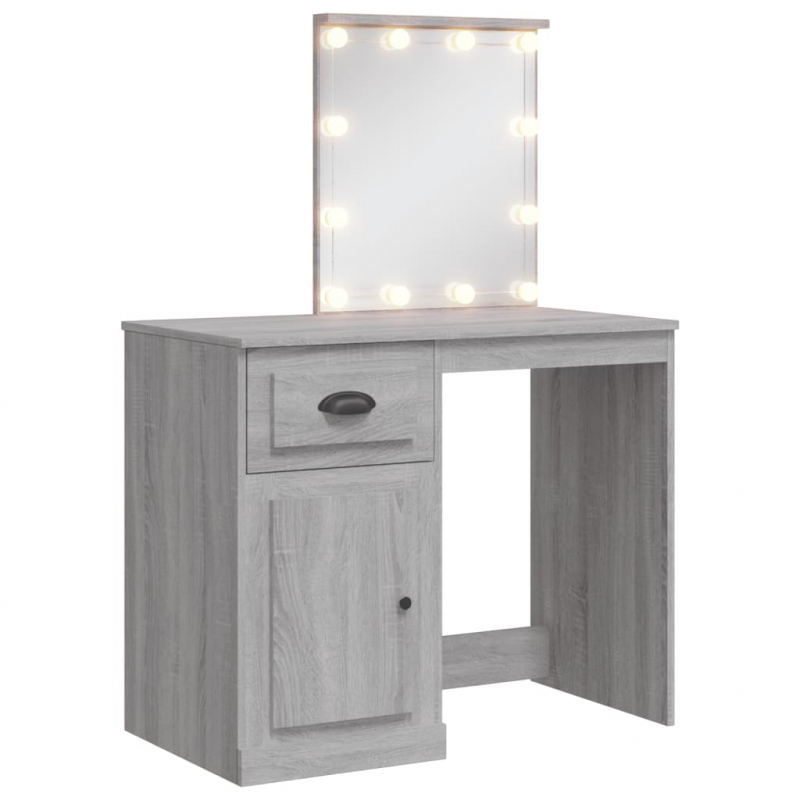 Schminktisch mit LED-Leuchten Grau Sonoma 90x42x132,5 cm