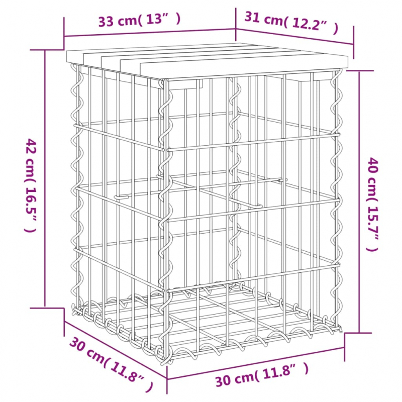 Gartenbank aus Gabionen 33x31x42 cm Massivholz Douglasie