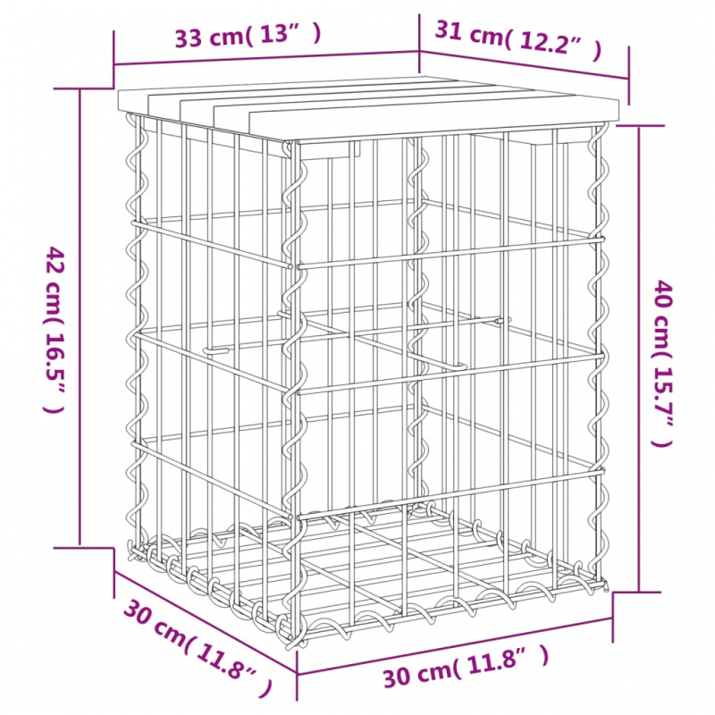 Gartenbank aus Gabionen 33x31x42 cm Kiefernholz Imprägniert