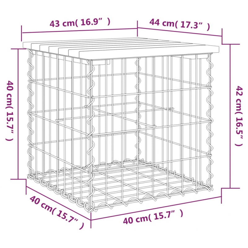 Gartenbank aus Gabionen 43x44x42 cm Massivholz Kiefer