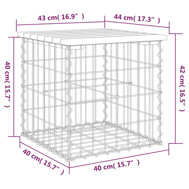 Gartenbank aus Gabionen 43x44x42 cm Massivholz Douglasie