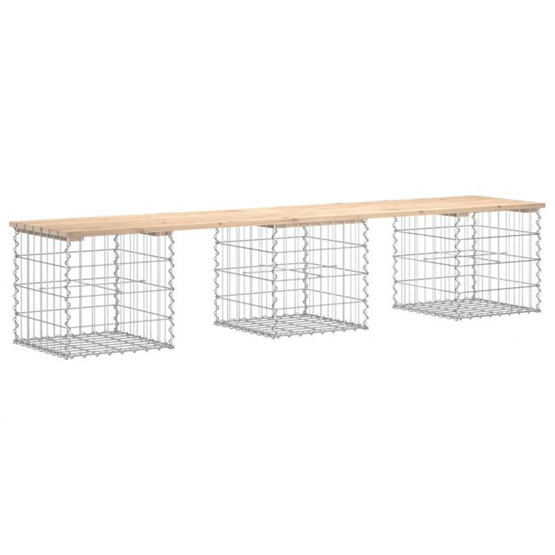 Gartenbank aus Gabionen 203x44x42 cm Massivholz Kiefer