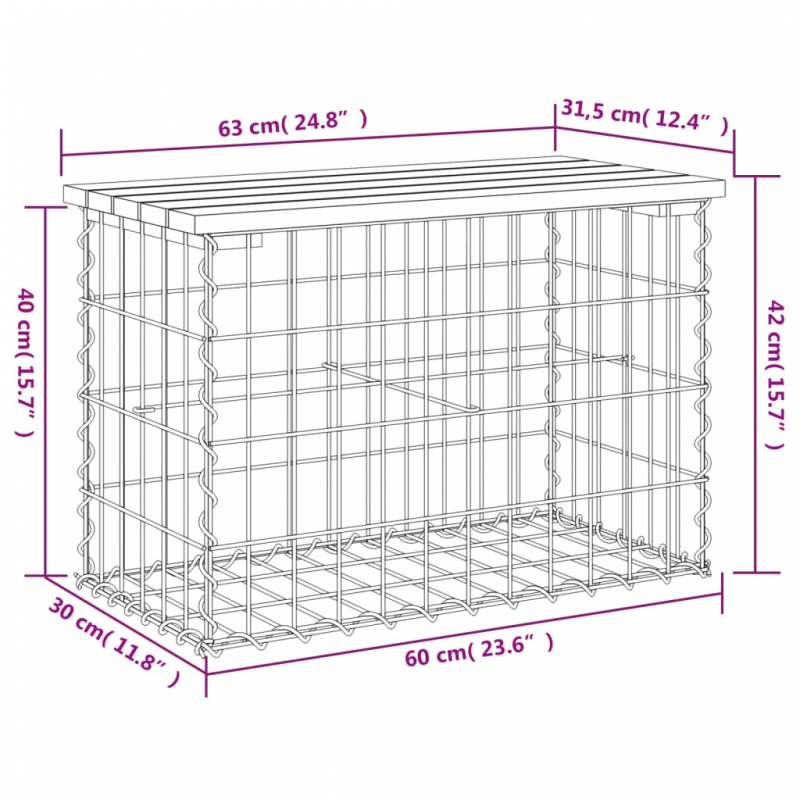 Gartenbank aus Gabionen 63x31,5x42 cm Kiefernholz Imprägniert