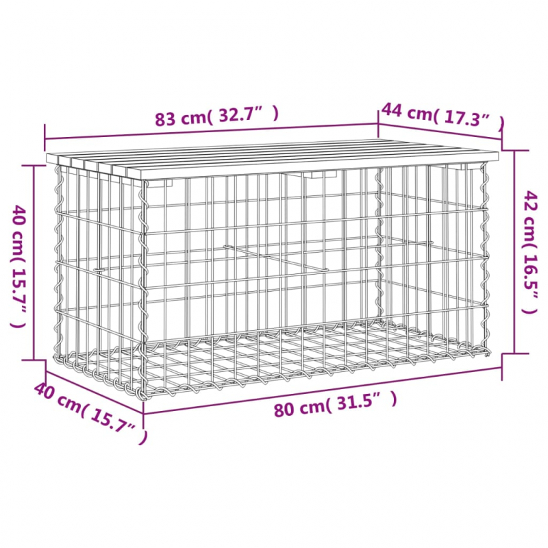 Gartenbank aus Gabionen 83x44x42 cm Massivholz Kiefer