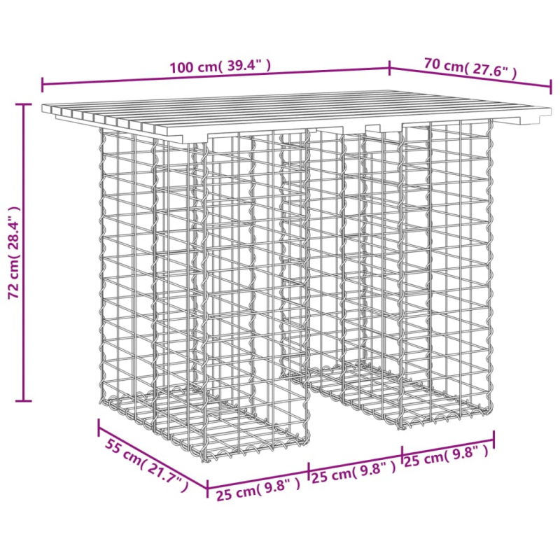 Gartenbank aus Gabionen 100x70x72 cm Massivholz Douglasie