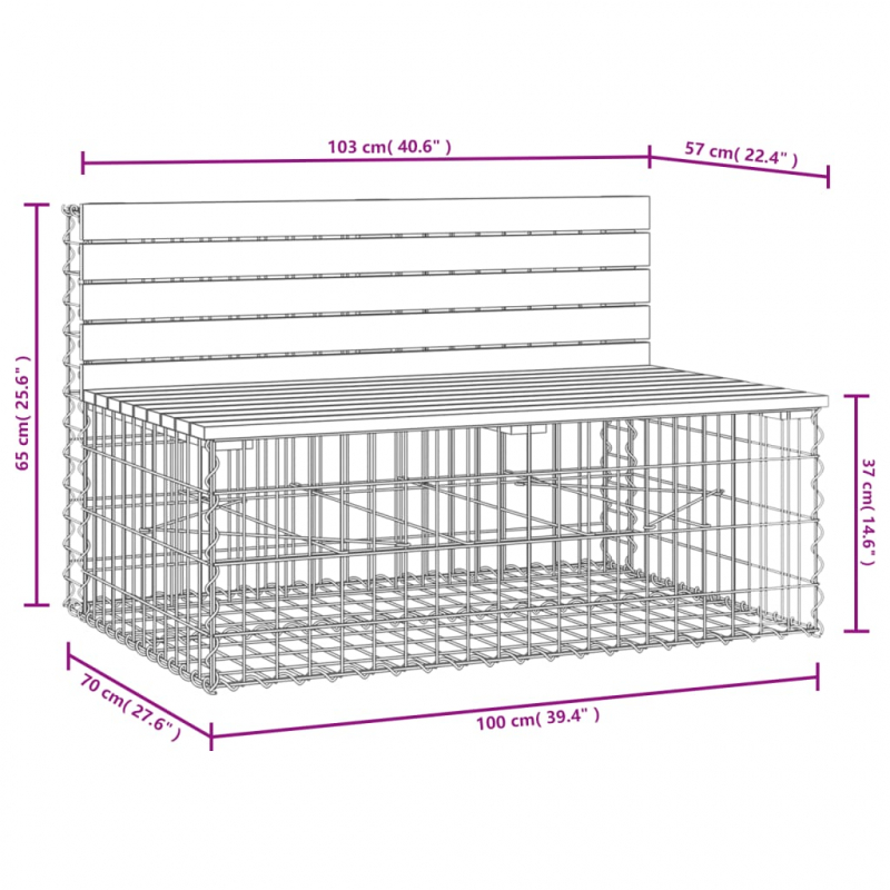 Gartenbank aus Gabionen 103x70x65 cm Massivholz Douglasie
