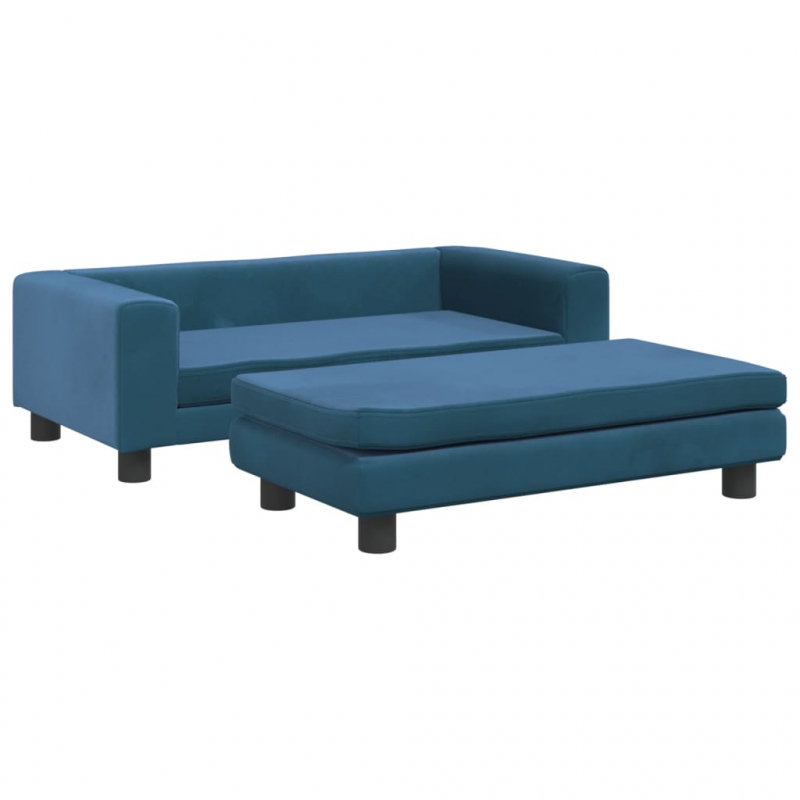 Kindersofa mit Hocker Blau 100x50x30 cm Samt
