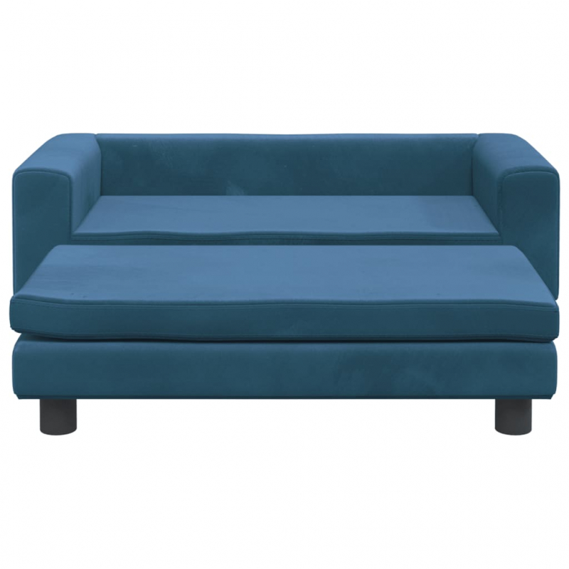 Kindersofa mit Hocker Blau 100x50x30 cm Samt
