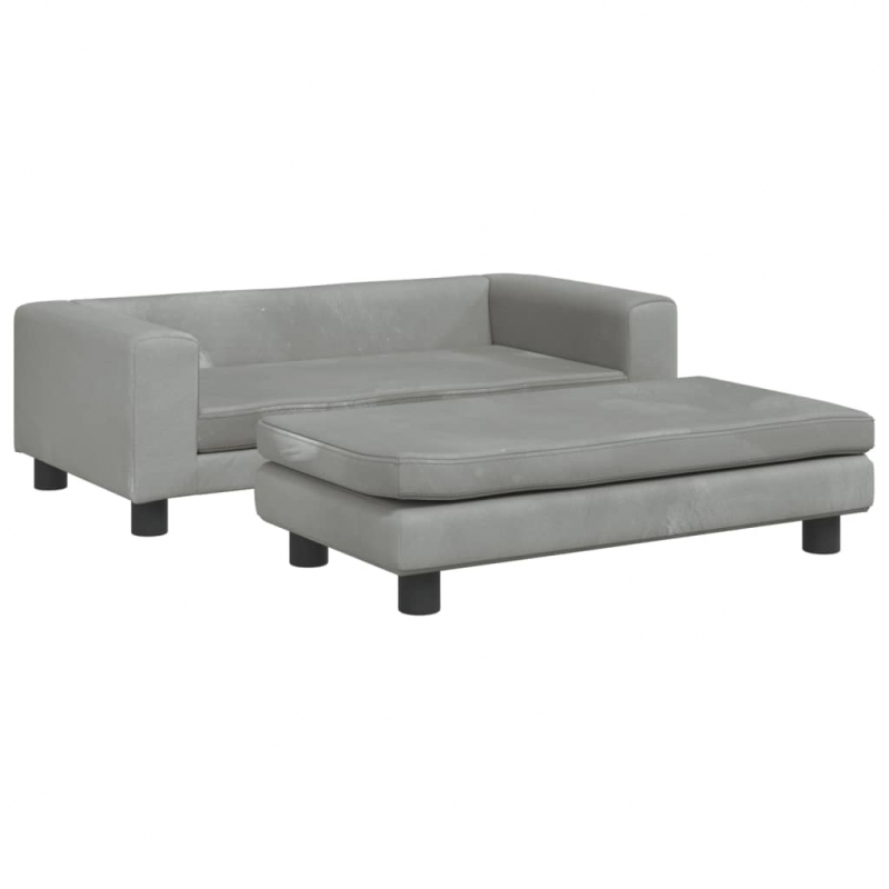 Kindersofa mit Hocker Hellgrau 100x50x30 cm Samt