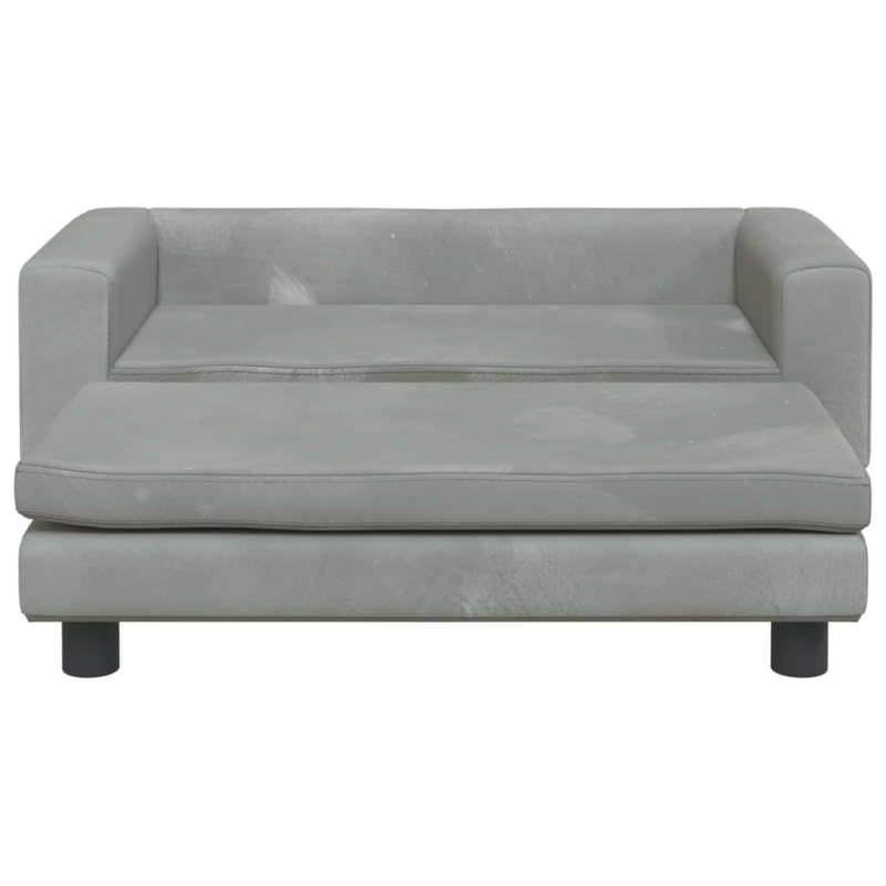 Kindersofa mit Hocker Hellgrau 100x50x30 cm Samt