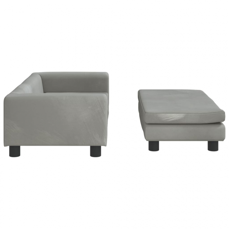 Kindersofa mit Hocker Hellgrau 100x50x30 cm Samt