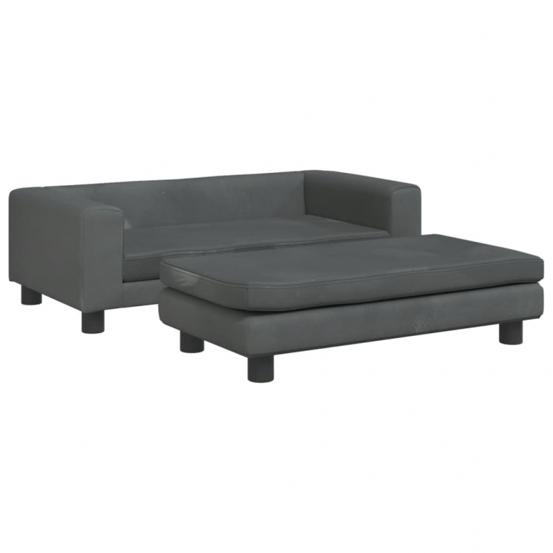 Kindersofa mit Hocker Dunkelgrau 100x50x30 cm Samt