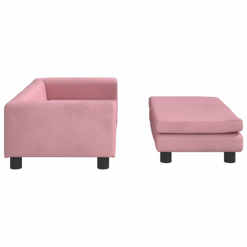 Kindersofa mit Hocker Rosa 100x50x30 cm Samt