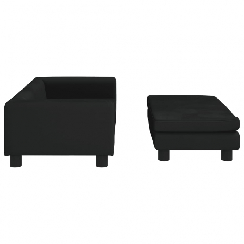 Kindersofa mit Hocker Schwarz 100x50x30 cm Samt