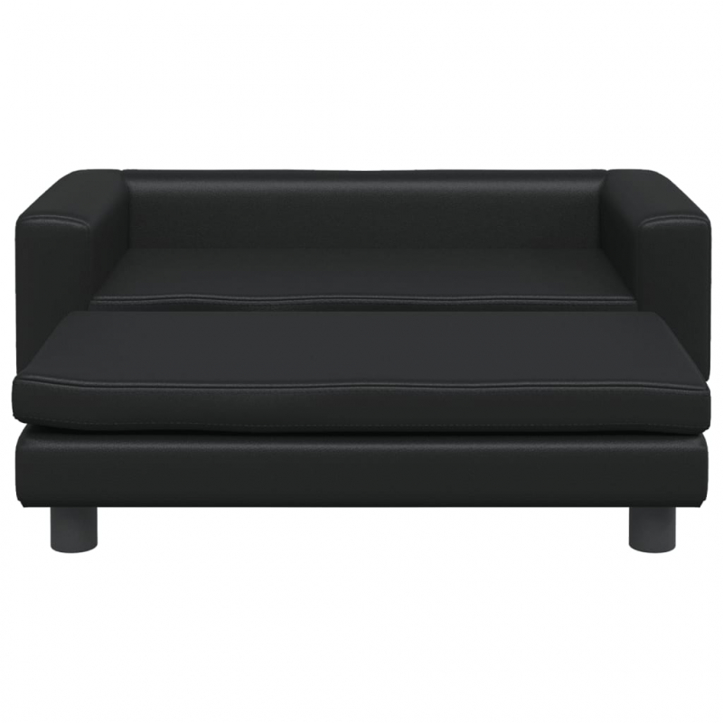 Kindersofa mit Hocker Schwarz 100x50x30 cm Kunstleder