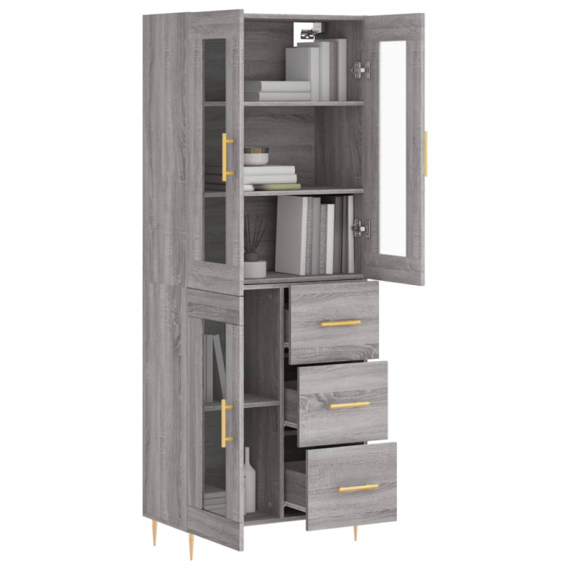 Highboard Grau Sonoma 69,5x34x180 cm Holzwerkstoff