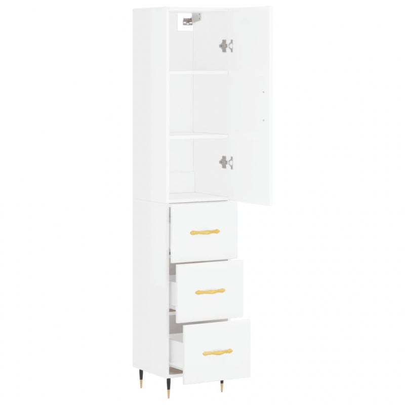 Highboard Hochglanz-Weiß 34,5x34x180 cm Holzwerkstoff