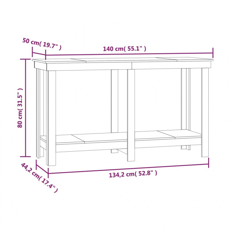 Werkbank Schwarz 140x50x80 cm Massivholz Kiefer