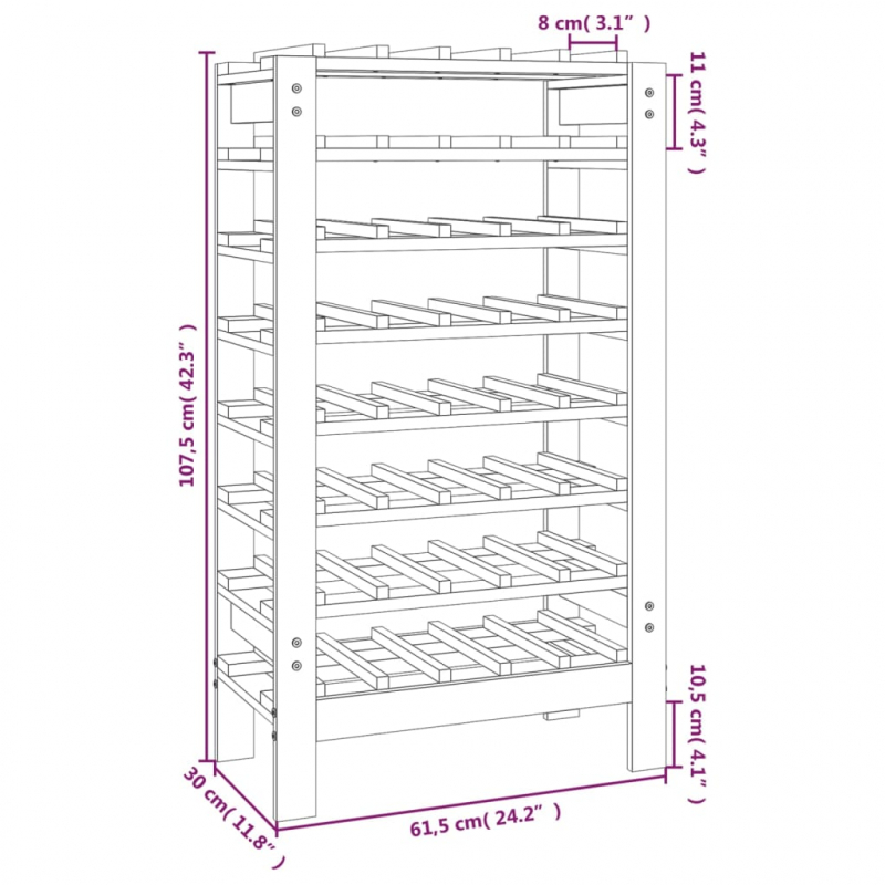 Weinregal 61,5x30x107,5 cm Massivholz Kiefer
